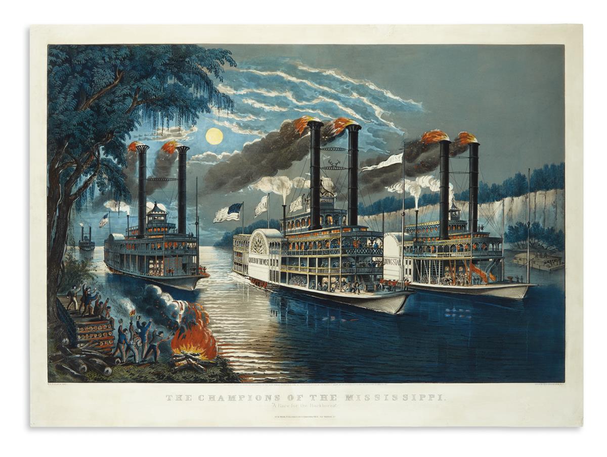 CURRIER & IVES. The Champions of the Mississippi. A Race for the Buckhorns.